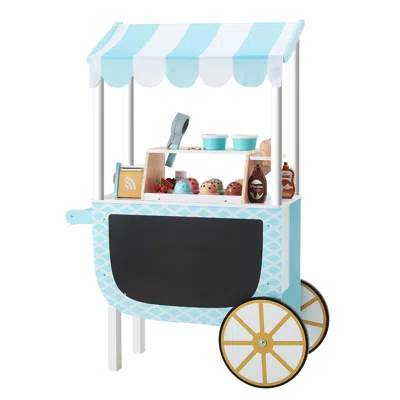 Teamson Kids My Little Helper Ice Cream Cart & 33 Pc. Accessory Set, Blue/white