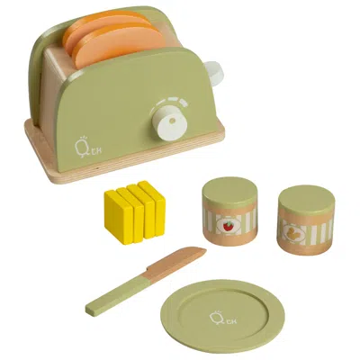 Teamson Kids Play Wooden Toaster Play Kitchen Accessories Green 11 Pcs Tk-w00006
