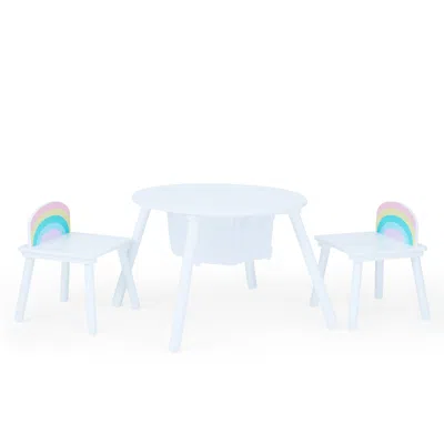 Teamson Kids - Rainbow Fishnet Play Table & Chairs Kids Furniture - White