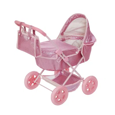 Teamson Olivia's Little World Baby Doll Bassinet Pram With Cover With Retractable Canopy & Storage, Hot Pink