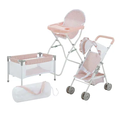 Teamson Olivia's Little World Polka Dot Princess Baby Doll 3pc Nursery Set - Crib, High Chair & Stroller, Pi In Pink