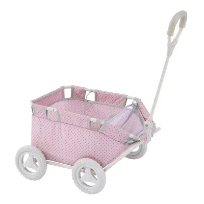 Teamson Olivia's Little World Polka Dot Princess Baby Doll & Stuffed Animal Collapsible Wagon, Pink/gray