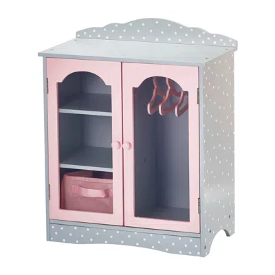 Teamson Olivia's Little World Polka Dot Princess Double Door Shaker Dresser With Hangers And Shelves, Gray/p In Pink