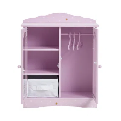 Teamson Olivia's Little World Twinkle Stars 18" Dolls Display Closet With 3 Hangers, 3 Shelves, & Fabric Sto In Pink