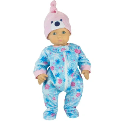 Teamson Sophia's 2 Piece Winter-print Fleece Sleeper Outfit With Hat Set For 15'' Dolls, Blue/pink In Multi