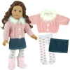 Teamson Sophia's 3 Piece Feather Trim Sweater Outfit Set For 18'' Dolls, Pink