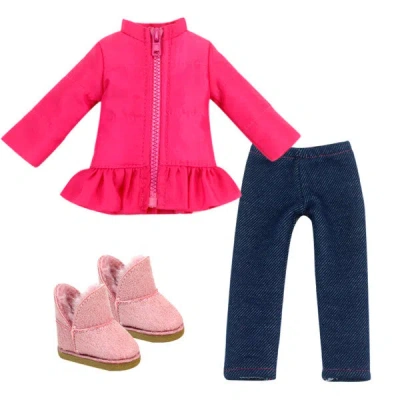 Teamson Sophia's 3 Piece Winter Outfit With Boots For 14.5" Dolls, Hot Pink