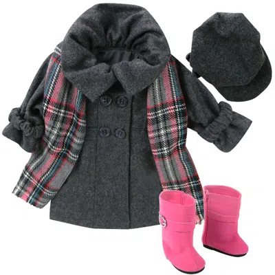 Teamson Sophia's 4 Piece Winter Coat With Boots Set For 18'' Dolls, Gray/pink