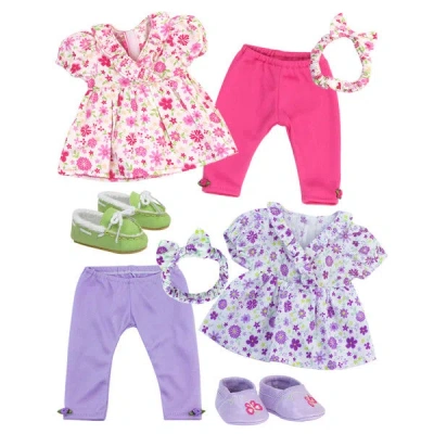 Teamson Sophia's 8 Pc Set Outfit, Headband And Shoes For Two 15" Dolls In Multi