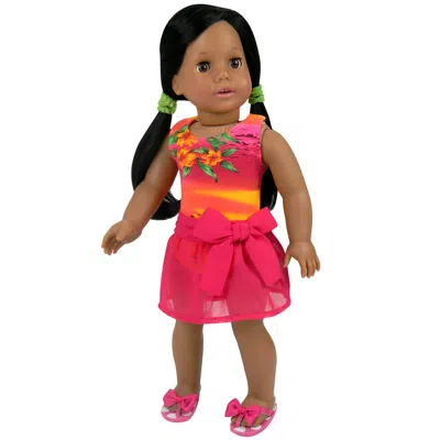 Teamson Sophia's Bathing Suit & Sarong Outfit Set For 18" Dolls, Orange/hot Pink In Red