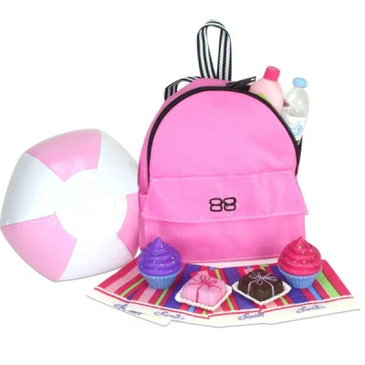 Teamson Sophia's Beach Day Backpack With Accessories Set For 18'' Dolls, Pink