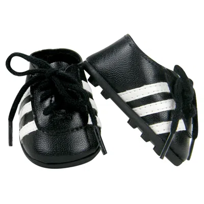 Teamson Sophia's Classic Faux Leather Football Soccer Cleat Shoes With White Striped Accents & Realistic Sho In Black