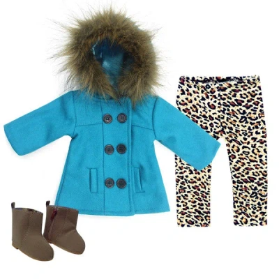 Teamson Sophia's Coat, Animal Print Leggings & Boots For 18" Dolls, Turquoise In Multi