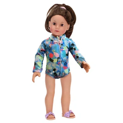 Teamson Sophia's Colorful Collage Print Long Sleeve Rash Guard Swimsuit For 18" Dolls, Blue