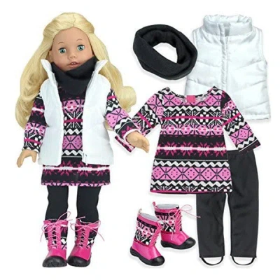 Teamson Sophia's Dress, Leggings, Scarf, Vest, And Boots For 18" Dolls In Multi