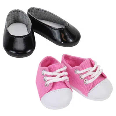 Teamson Sophia's Dressy Black Flats And Pink Sneakers For 14.5" Dolls In Pattern