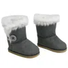 Teamson Sophia's Gray Winter Button Boots W/ Faux Fur Accessory For 18" Dolls