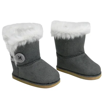Teamson Sophia's Gray Winter Button Boots W/ Faux Fur Accessory For 18" Dolls In Pattern