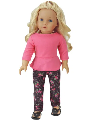 Teamson Sophia's Long-sleeved Peplum-style Top And Floral Pants For 18" Dolls, Coral/black In Pink