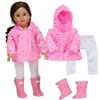 TEAMSON SOPHIA'S POLKA DOT RAIN JACKET, LEGGINGS, WELLIES SET FOR 18" DOLLS, PINK
