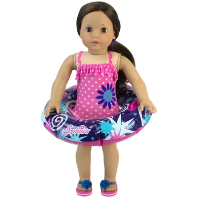 Teamson Sophia's Ruffle Polka Dot Bathing Suit & Inner Tube Set For 18" Dolls, Hot Pink In Multi