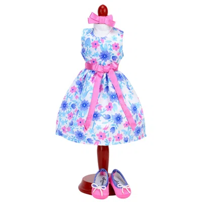 Teamson Sophia's Satin Floral Dress And Shoes For 14.5" Dolls, Pink/blue In Orange