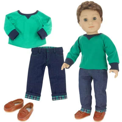 Teamson Sophia's Shirt, Jeans, And Penny Loafers Set For 18" Boy Dolls In Green