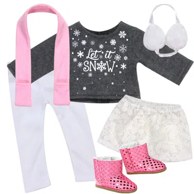 Teamson Sophia's Snowflake Print Sweater, Lace Skirt, Leggings, Earmuffs, Sequin Boots And Scarf For 18" Dol In Multi