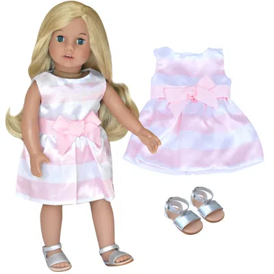 Teamson Sophia's Stripe Party Dress And Sandals For 18" Dolls, Pink/white In Multi