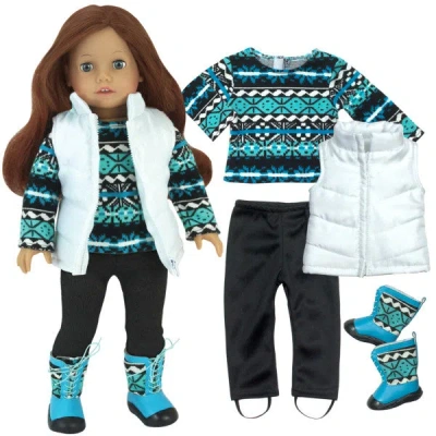 Teamson Sophia's Sweater, Leggings, Vest, And Boots Set For 18" Dolls In Blue