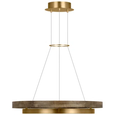 Tech Lighting Visual Comfort Modern Led 30 Inch Weathered Oak And Brass Ring Chandelier