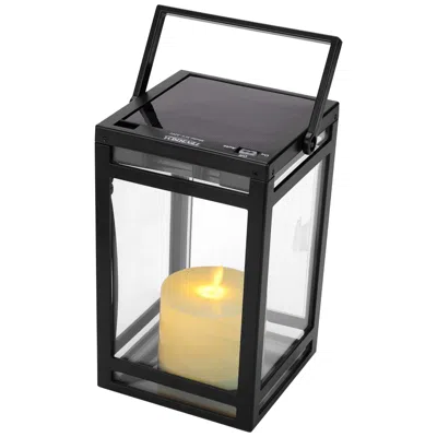 Techko Kremer 8" High Black Solar Led Candle Lantern With Handle