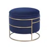Techni Home Elegant Round Storage Ottoman With Gold Frame, Blue