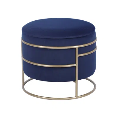 Techni Home Elegant Round Storage Ottoman With Gold Frame, Blue