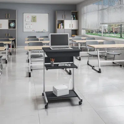 Techni Mobili 3-compartment Laptop Desk With Storage In White