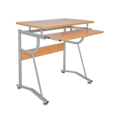 Techni Mobili Compact Computer Desk With Side Shelf And Keyboard Panel. Color: Cherry In Neutral