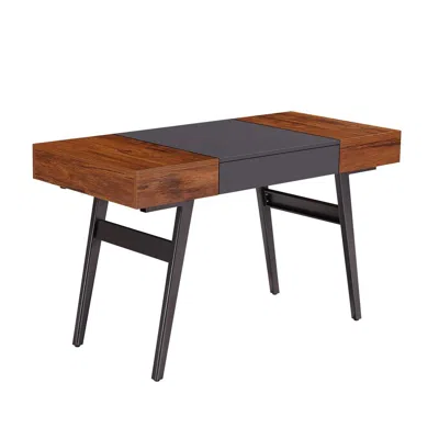 Techni Mobili Expandable Modern Desk With Storage, Mahogany In Brown