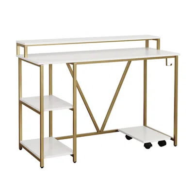 Techni Mobili Industrial Writing Desk, Gold In White