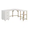 Techni Mobili L-shape Home Office Two-tone Desk With Storage, Gold