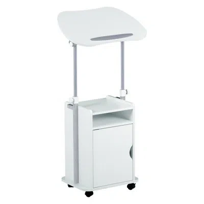 Techni Mobili Sit-to-stand Rolling Adjustable Laptop Cart With Storage In White