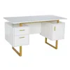 Techni Mobili White And Gold Desk For Office With Drawers & Storage In White