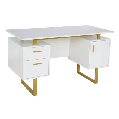 Techni Mobili White And Gold Desk For Office With Drawers & Storage