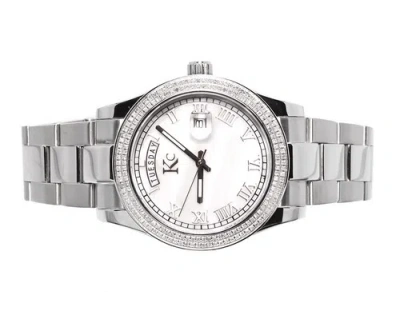 Pre-owned Techno Com By Kc Mens Ladies White Gold Stainless Steel 41mm Techno Com Kc Day-date Diamond Watch In Silver