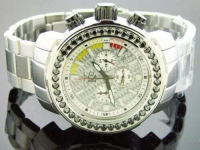 Pre-owned Techno Com Kc Men  48mm Wee Genuine 4.50ct Black Large Diamonds Silver Face Watch