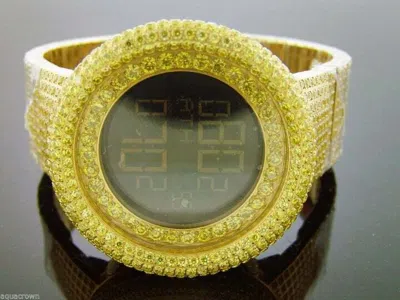 Pre-owned Techno Com Kc Mens 50mm  Full Case & Band Yellow Cz Watch