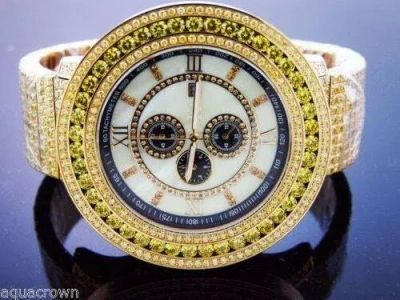 Pre-owned Techno Com Kc Mens Quartz  54mm Yellow Simulated Diamond Watch Yellow Case