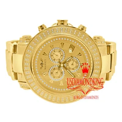 Pre-owned Techno Grill 2.75 Ctw Genuine Real Diamond Full Stainless Steel Men's Yellow Gold Tone Watch