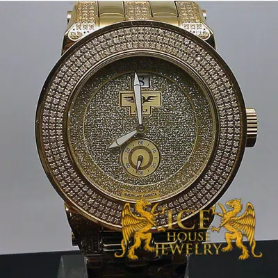 Pre-owned Techno Grill Icy Joe Rodeo  46 Mm Gold Face Dial 2.56 Ctw Real Diamond Watch
