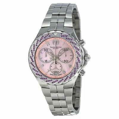 Pre-owned Technomarine 713013 Sea Pearl Chronograph Pink Dial Stainless Steel Ladies Watch