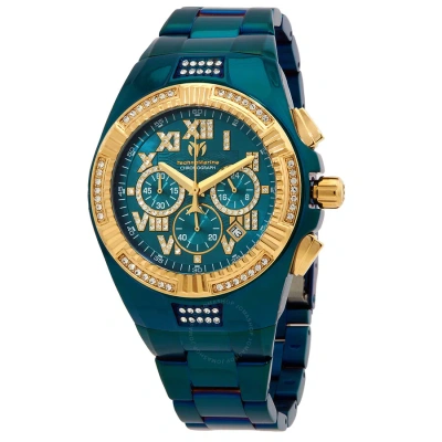 Technomarine Cruise Chronograph Quartz Crystal Green Dial Men's Watch Tm-121237 In Gold Tone / Green